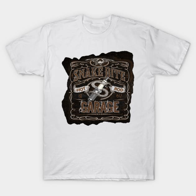 Snake Bite Hot Rod Garage T-Shirt by Wilcox PhotoArt